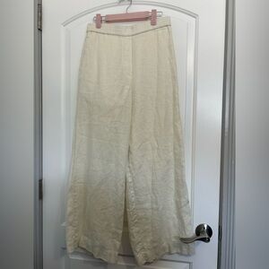 COS Wide Leg Relaxed Pull On Linen Pants Cream Size Small chic minimalist beach